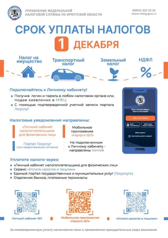 Срок уплаты налогов 1 декабря